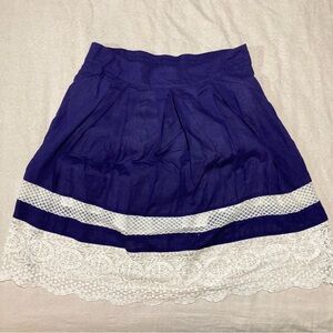 LOFT Outlet Royal Blue Skater Mini Skirt with Gorgeous‎ Lace Trim